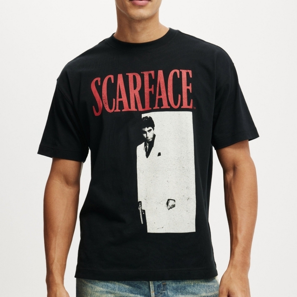 Scarface Men's Poster Graphic Black Tee Shirt Size Large PTP:21"